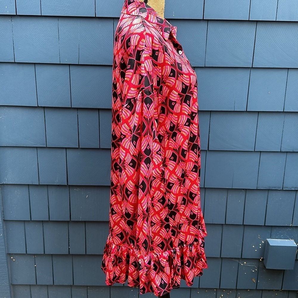 ❤️🩷❤️Elenza dress red pink black deco ruffle midi satin NWOT - Picture 6 of 13